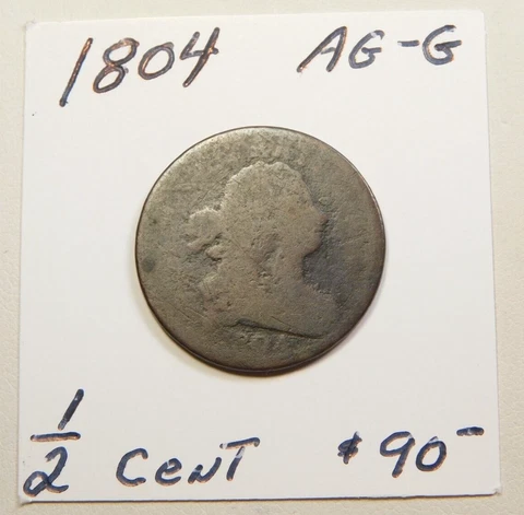 1804 100% ORIGINAL never cleaned!!!!!!!!!!!!!!!! DRAPED BUST HALF CENT AG - G ⭐⭐ Cover