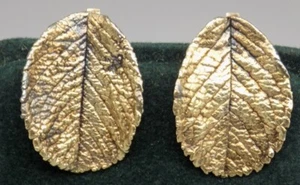Orecchini Eggert argento sterling Flora Danica foglia oro clip on vintage Danimarca - Foto 1 di 6