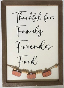 Thanksgiving Framed Wall Wood Art Door Hanging Pumpkins Beads 13"x9.5" NANTUCKET - Picture 1 of 4
