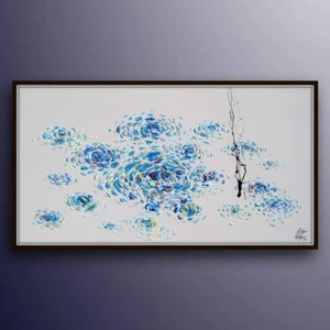 Abstract 67" Original oil painting on canvas, calming cool tones, handmade item - Picture 1 of 5