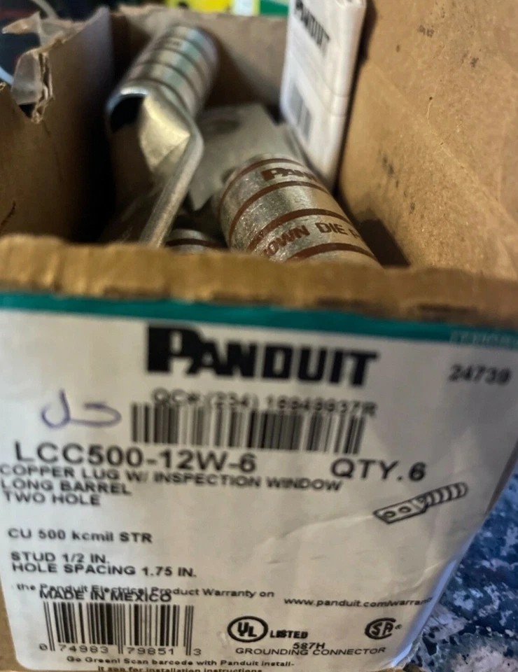 Lot of 6 Panduit LCC500-12W-6 Cooper Lug Brown Die P87  Compression Lug - Image 1 of 1
