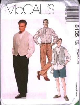 8135 Vintage McCalls SEWING Pattern Mens 1990s Shirt Vest Pants Shorts UNCUT OOP - Image 1 of 2