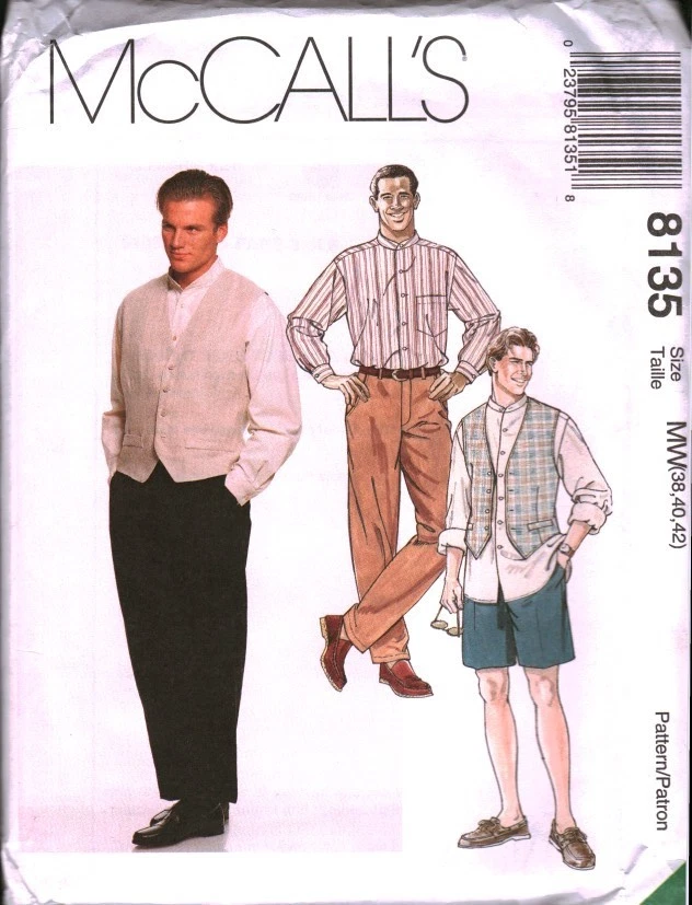 8135 Vintage McCalls SEWING Pattern Mens 1990s Shirt Vest Pants Shorts UNCUT OOP - Image 1 of 2