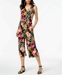 Thalia Sodi Women's Floral-Print Cropped Jumpsuit Black Combo, 2XL Free Ship New