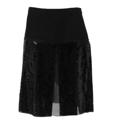 Saia Christian Dior feminina lantejoulas comprimento do joelho IT 38 preta lã de seda semi transparente - Imagem 1 de 4