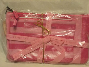 Neu mit Etikett Victoria's Secret Reisetaschen Make-up rosa metallic gestreift 2 Größen UVP 45 $ - Bild 1 von 3