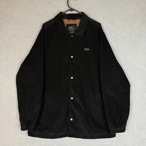 RVCA Jacket Mens XL Black Corduroy Snap Button Collared Lined Embroidered Logo - Picture 1 of 9