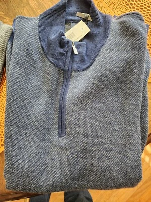 TOSCANO men sweater XXL in Blue, Grey, Black Knit in Merino Wool 1/4 zip Italy - Image 1 of 4