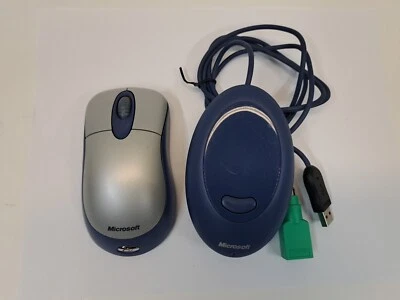 Microsoft Wireless Optical Mouse Blue USB PS/2 Windows Mac w/ Receiver Dongle - Image 1 of 4