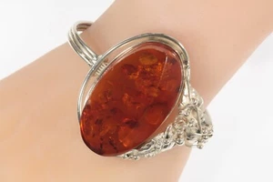Vintage Plata de Ley Ámbar Y Hojas Pulsera 44.4g - Imagen 1 de 3