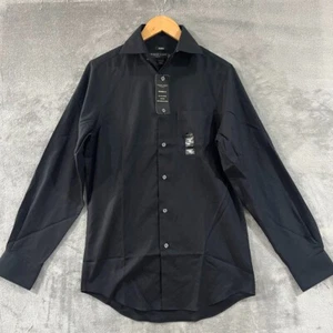 Pronto Uomo Mens Black Dress Button Shirt Size 14.5 32/33 Black Non-Iron Cotton - Picture 1 of 9