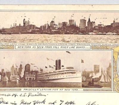USA SHIP *Priscilla* Postcard 1904 NEW YORK Twin-View MARITIME River Line PF185 - Image 1 of 4