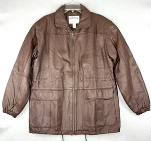 Vintage Orvis Leather Jacket Women's Size 18/20 Brown Drawstring Tie Long Coat - Picture 1 of 16