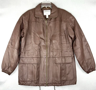 Chaqueta de cuero Orvis vintage para mujer talla 18/20 marrón con cordón lazo abrigo largo Foto 1 de 4