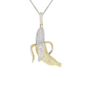 D/FL Real Moissanite 14K Yellow Gold Over Customized Banana Men's Pendant 2.5" - Picture 1 of 12