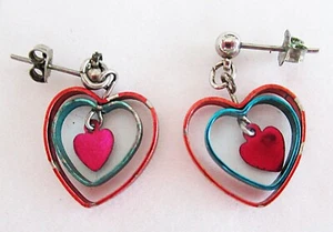 Vintage Multicolor Herz Baumeln Design Stange/Stock/Ohrstecker #523 Ohrring - Bild 1 von 2