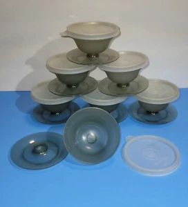 7 Vintage Grey Tupperware Pudding Parfait Desert Cups 754-32 Set Of 6 + 1 - Imagen 1 de 3