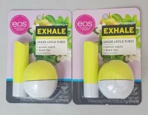 2 PK Eos Green Apple Tonic Exhale Super Soft Shea Lip Balm Set ~ Lot of 2 NIB - Picture 1 of 2