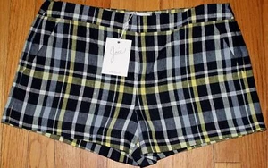 JOIE WOMEN'S DARK NAVY BLUE/YELLOW/MULTI LINEN/COTTON PLAID SHORT - Picture 1 of 2