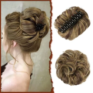 Claw Clip Messy Bun Hair Piece Wavy Curly Hair Bun Clip in Claw Chignon Ponytail - Picture 1 of 13