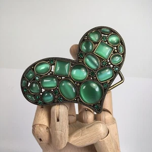 Damen Gürtelschnalle grün Herz Strass Kunststein - Bild 1 von 3