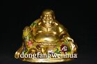 8' Old Tibet Cloisonne Bronze Gold Seat Happy Laugh Maitreya Buddha Money Statue