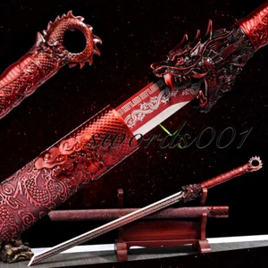 Handmade Dragon Sword Red Straight Carbon Steel Blade Chinese Tang Dao Katana - Picture 1 of 9
