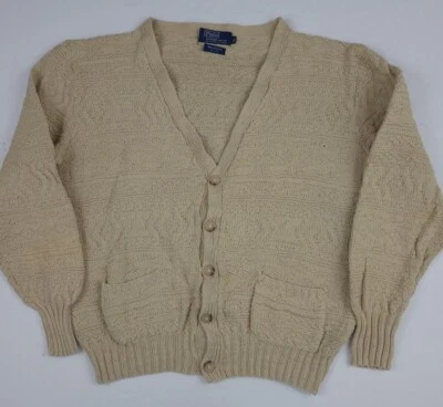 Винтажный 80-х Polo Ralph Lauren хлопок текстура узор кардиган свитер GB сделано RL - Изображение 1 из 4