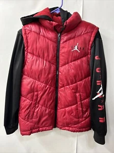 Air Jordan Boys Large 12-13 Yrs 147-163cm Puffer Hoodie Red/Black - Picture 1 of 19