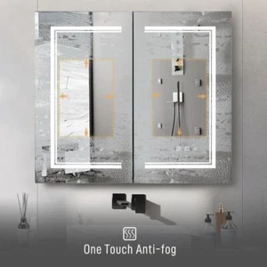 32" x 28" Bathroom LED Lighted Medicine Cabinet with Mirror Wall-mounted Storage - Picture 1 of 10