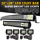 For Chevy Silverado 1500 2500 52" Led Light Bar Curved+22" Lamp+4" Pods Offroad