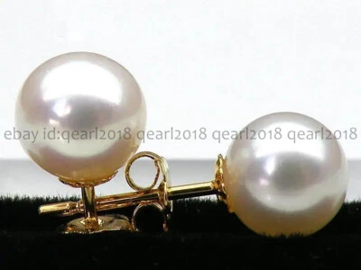 Aretes redondos perfectos de perlas blancas naturales reales del Mar del Sur de oro amarillo de 14K Foto 1 de 4