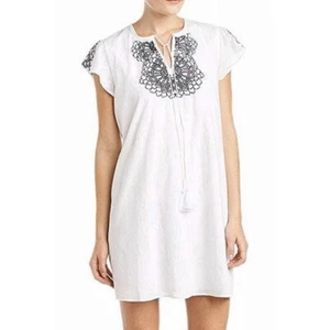 Vestido Susana Monaco Stefani Blanco Bordado Mangas Aleteador Cubierta Nadar Talla 12 - Imagen 1 de 8