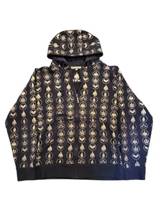 Size M Thousand Foot Krutch TFK Zip Up Hoodie All Over Design Black Gold Swag - Picture 1 of 12