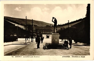 Cartolina d'epoca Atene Discobolo statua e stadio bianco e nero 1927 - Foto 1 di 2