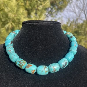 Echter Türkis 16 Zoll Halskette poliert Perlen Sterling Knebelverschluss wesentlich - Bild 1 von 7