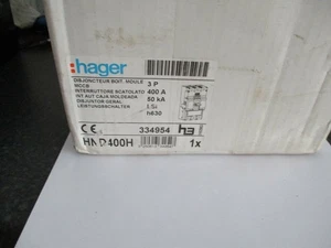 INTERRUPTOR CIRCUITO HAGER H630 HND400H 400 AMP 50KA 33954 TRIPLE POLO MCCB - Imagen 1 de 3