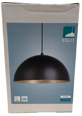 Eglo 205293A Rafaelino 1-light Structured Black/Gold Leaf Bowl Pendant - Image 1 of 3