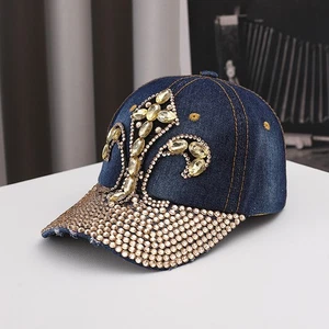 Gorra de béisbol Denim con incrustaciones de diamantes cristales coloridos gorra con pico sombrero a prueba de sol - Imagen 1 de 8