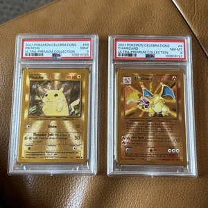 2021 Pokemon Celebrations UPC Gold Metal Charizard + Pikachu PSA 8-9 Sequential - Picture 1 of 4