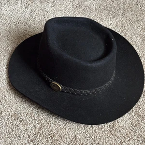 The Australian Outback Collection Hut 7,5 schwarz Jackeroo reines Fell Filz Leder - Bild 1 von 9