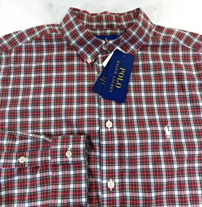 NWT Ralph Lauren Polo Boy Natural Stretch Button Down Red Check Shirt XL (18-20) - Picture 1 of 11