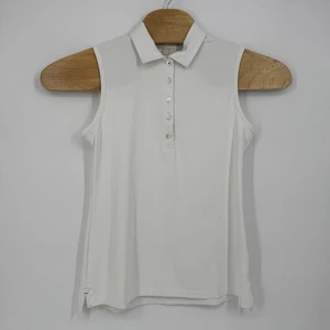 Polo Peter Millar para mujer talla M sin mangas con botones blanco UPF 50+ golf transpirable - Imagen 1 de 6