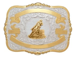 Crumrine Belt Buckle Girls Barrel Racer Bead 3 1/4 x 4 1/2 Gold 384L - Picture 1 of 1