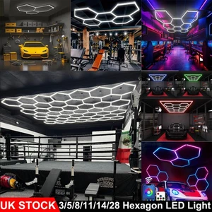 Honeycomb Hexagon LED White/RGB Lighting Car Retail Garage Workshop Wall Light - Picture 1 of 55