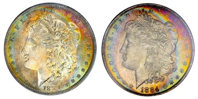 1884-O PCGS MS64 CAC MORGAN $ - GORGEOUS SPECTRUM - RAINBOW TONED (VIDEO) - Image 1 of 4