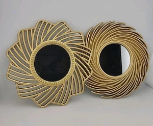 Set Of 2 Starburst Gold-Tone Mirrors Wall Decor Atomic Starburst MCM Plastic  - Picture 1 of 5
