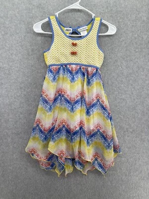 Jona Michelle Girl's Dress Sleeveless Yellow Size 8 Sheer Chevron Print - Image 1 of 4
