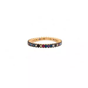 ANELLO GIOIELLO ORIGINALE MULTI ZAFFIRO FASCIA GEMMA ORO 14K - Foto 1 di 7