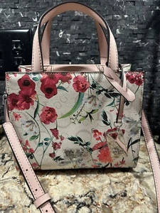 Guess Floral Mini Satchel Bag Pink Flowers Shoulder Crossbody Purse Lyle New - Picture 1 of 14